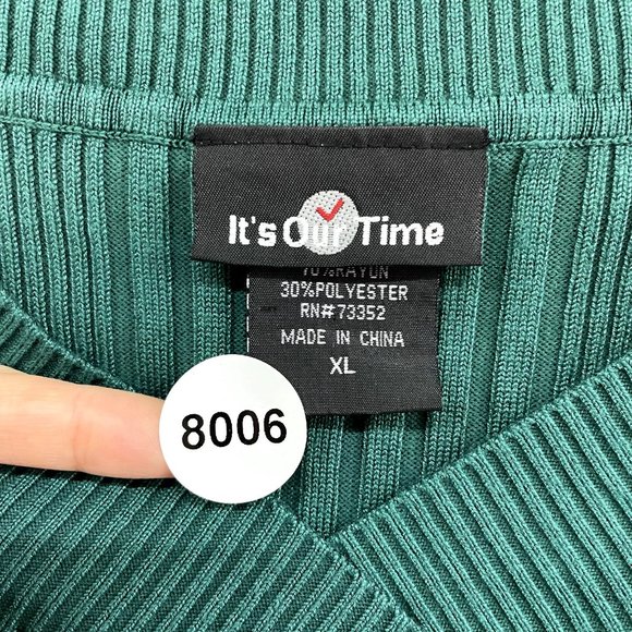 Y2K 2000s It's Our Time Hunter Forest Green Rib Knit V-Neck Wide Shoulder Top L - Picture 7 of 7